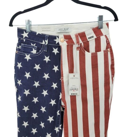 Judy Blue USA Flag High Waist Flare‎ Jeans 7/28 Cotton Patriotic Stars Stripes - Picture 8 of 14